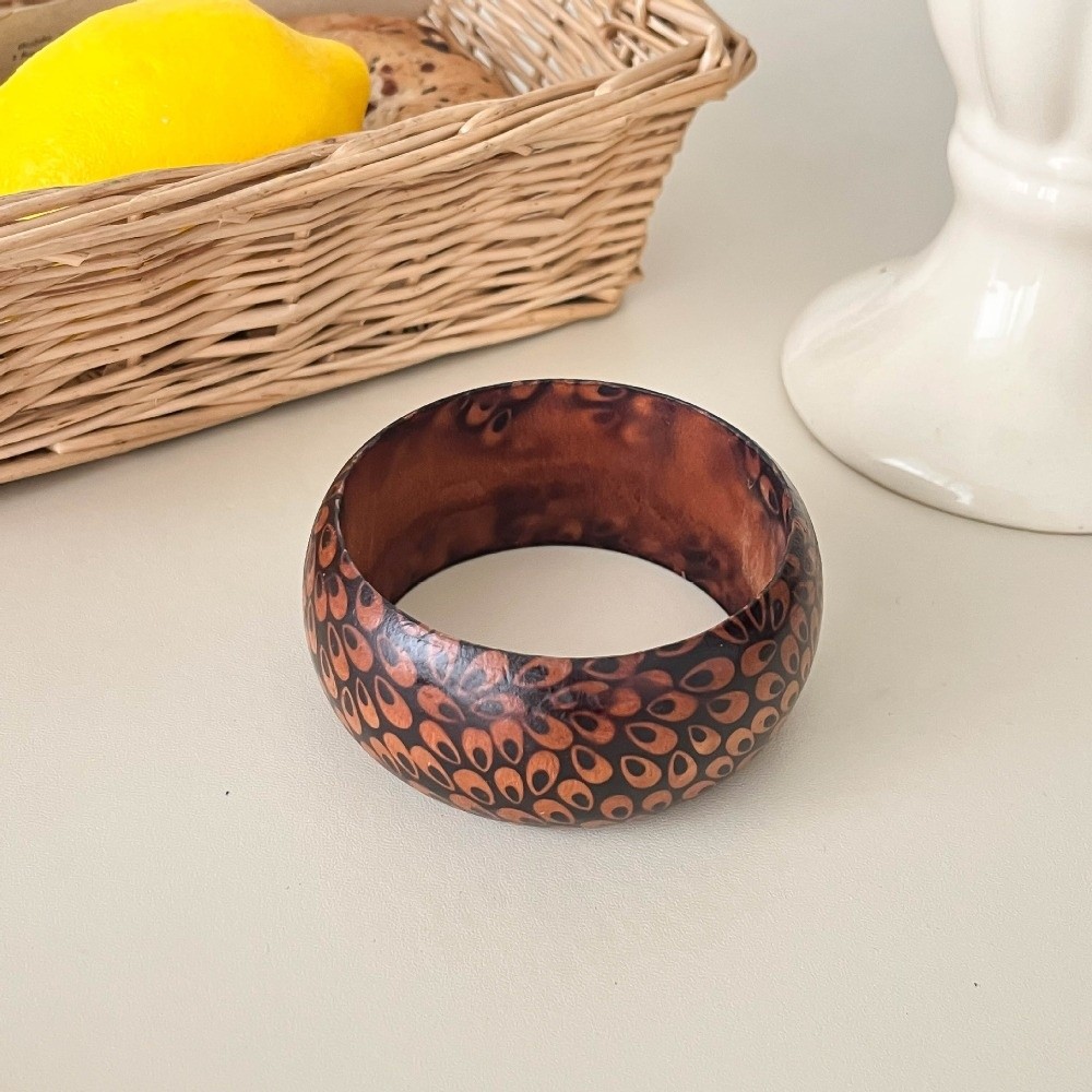Snake Plant - Pulsera de madera redonda con patrón